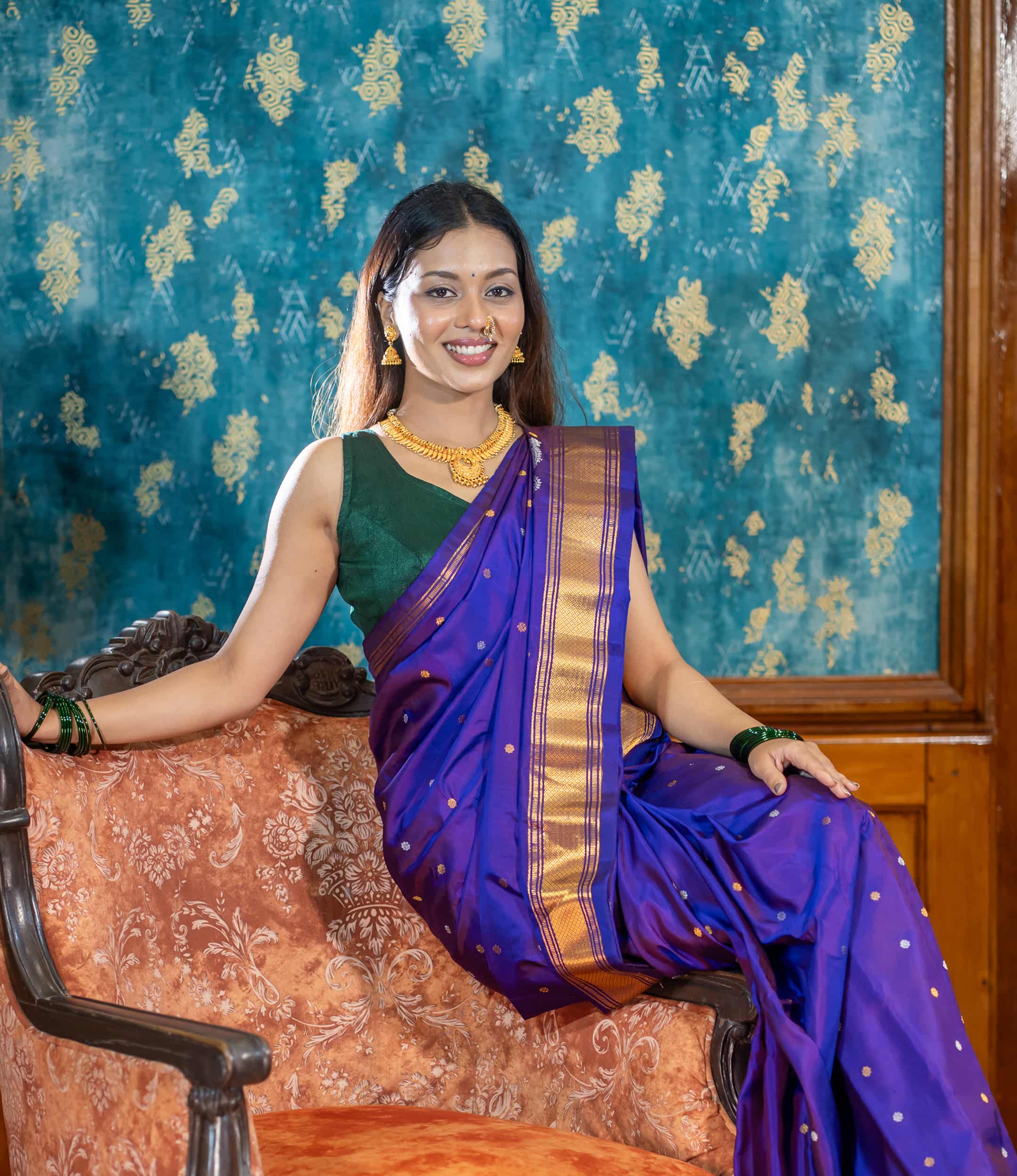 Kanjivaram silk saree from Kanchipuram — bold colours with temple border
